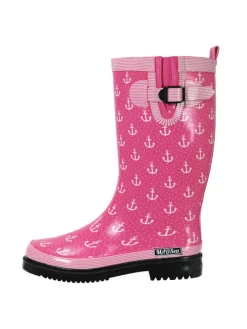 Gummistiefel Anchor High in Pink mit weißen Ankern