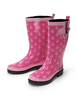 Gummistiefel Anchor High in Pink mit weißen Ankern