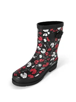 Gummistiefel Blossom Night Halbschaft in schwarz / weiß / rot