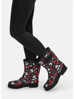 Gummistiefel Blossom Night Halbschaft in schwarz / weiß / rot