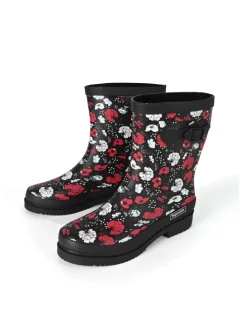 Gummistiefel Blossom Night Halbschaft in schwarz / weiß / rot