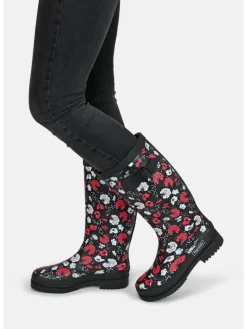 Gummistiefel Blossom Night High Langschaft in schwarz / weiß / rot