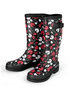 Gummistiefel Blossom Night High Langschaft in schwarz / weiß / rot