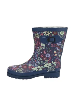 Gummistiefel Flower Halbschaft in dunkelblau mit Blumenprint