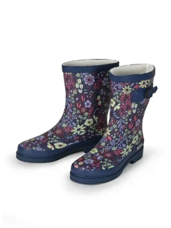 Gummistiefel Flower Halbschaft in dunkelblau mit Blumenprint