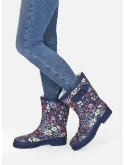 Gummistiefel Flower Halbschaft in dunkelblau mit Blumenprint
