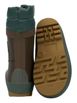 Gummistiefel in Dunkelbraun/ Petrol