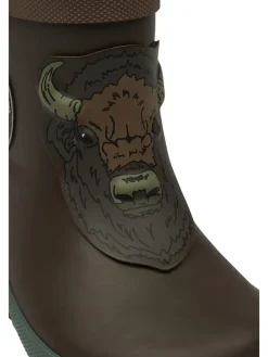 Gummistiefel in Dunkelbraun/ Petrol