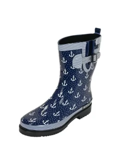 Gummistiefel Ocean Anchor Halbschaft in Dunkelblau mit Weißen Ankern