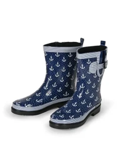 Gummistiefel Ocean Anchor Halbschaft in Dunkelblau mit Weißen Ankern