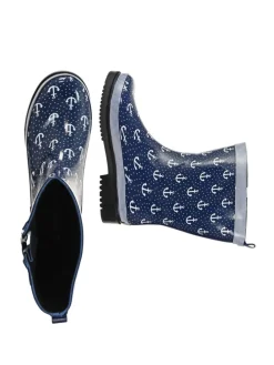 Gummistiefel Ocean Anchor Halbschaft in Dunkelblau mit Weißen Ankern