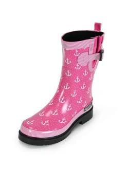 Gummistiefel Ocean Anchor Halbschaft in Pink mit Weißen Ankern