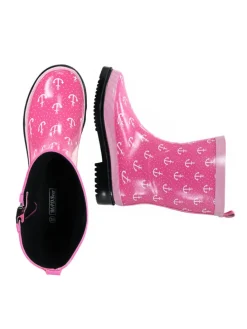 Gummistiefel Ocean Anchor Halbschaft in Pink mit Weißen Ankern