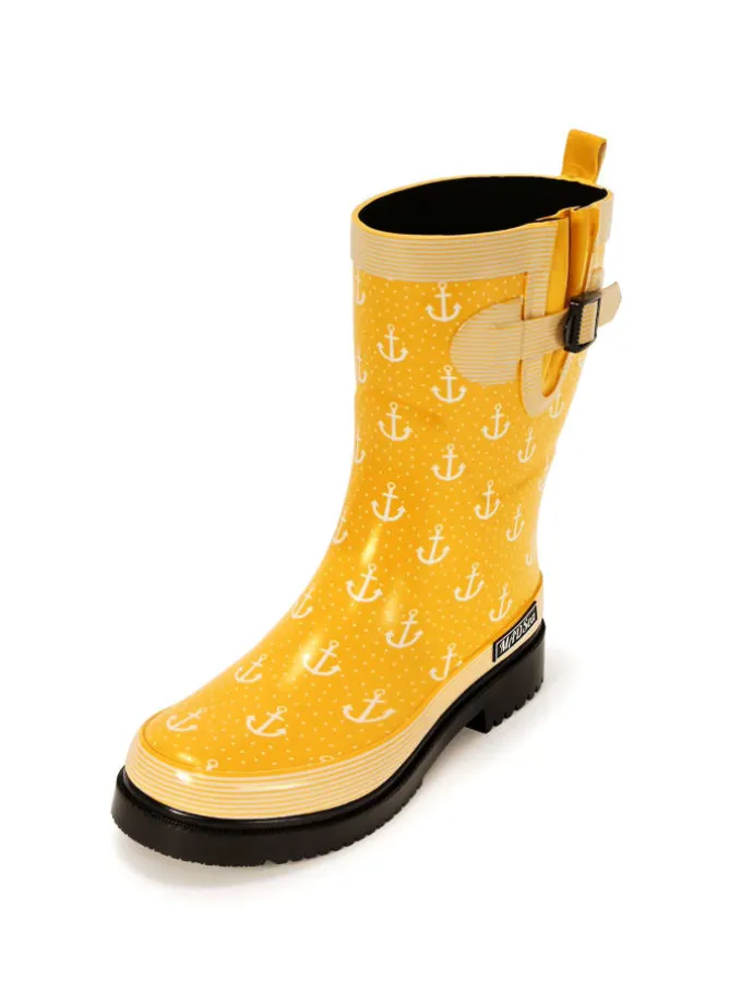 Gummistiefel Ocean Anchor Halbschaft in Gelb mit Weißen Ankern