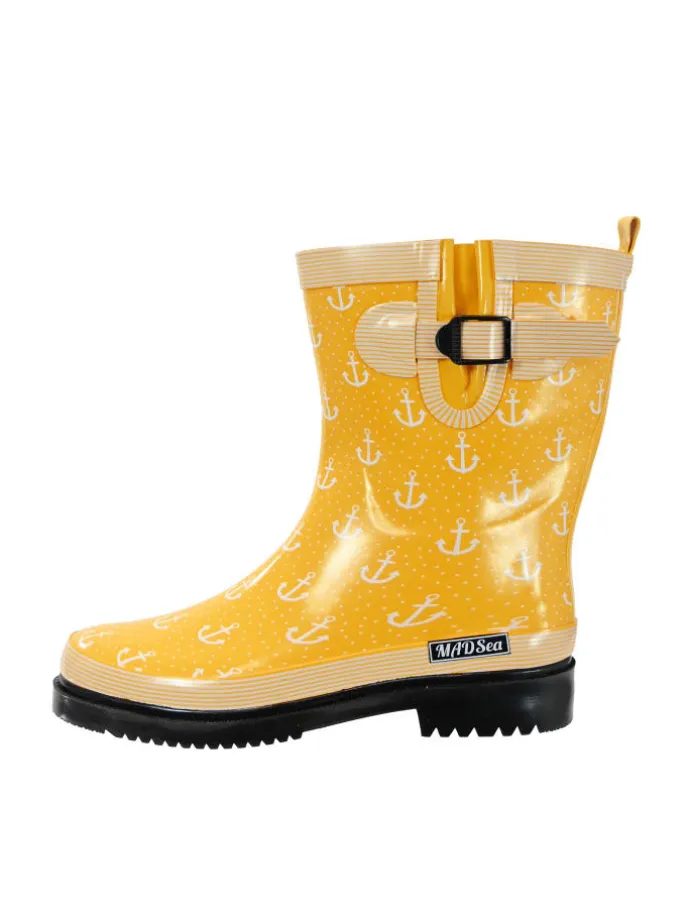 Gummistiefel Ocean Anchor Halbschaft in Gelb mit Weißen Ankern