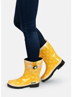 Gummistiefel Ocean Anchor Halbschaft in Gelb mit Weißen Ankern