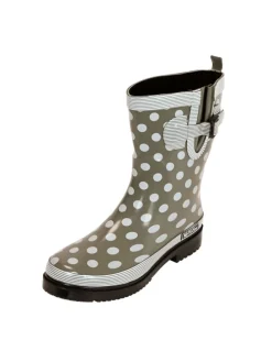 Gummistiefel Ocean Halbschaft in oliv mit weißen Punkten