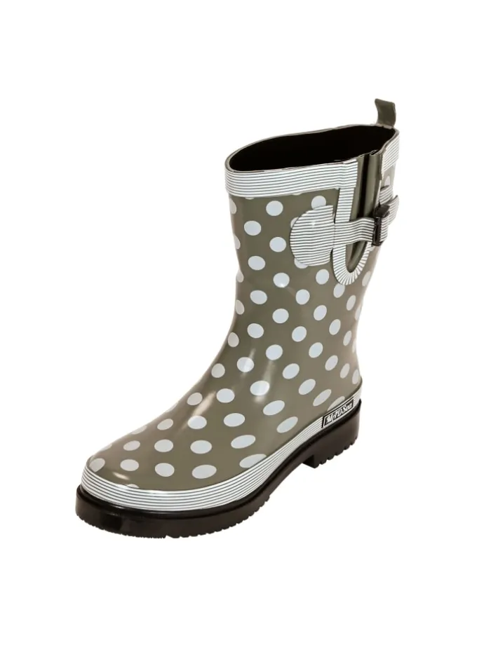 Gummistiefel Ocean Halbschaft in oliv mit weißen Punkten