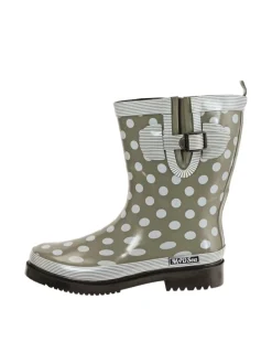 Gummistiefel Ocean Halbschaft in oliv mit weißen Punkten