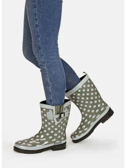 Gummistiefel Ocean Halbschaft in oliv mit weißen Punkten