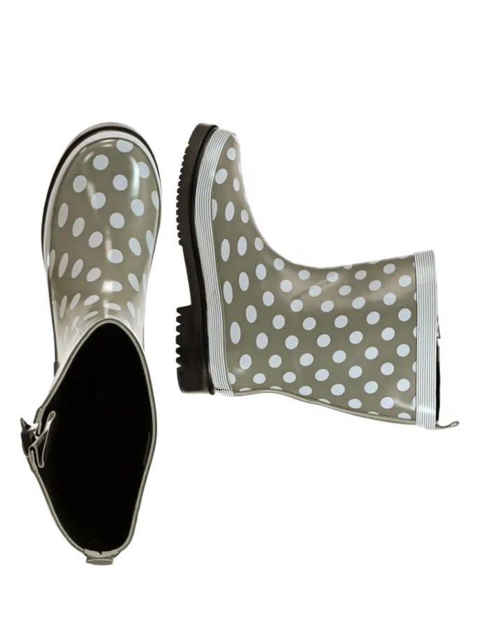 Gummistiefel Ocean Halbschaft in oliv mit weißen Punkten