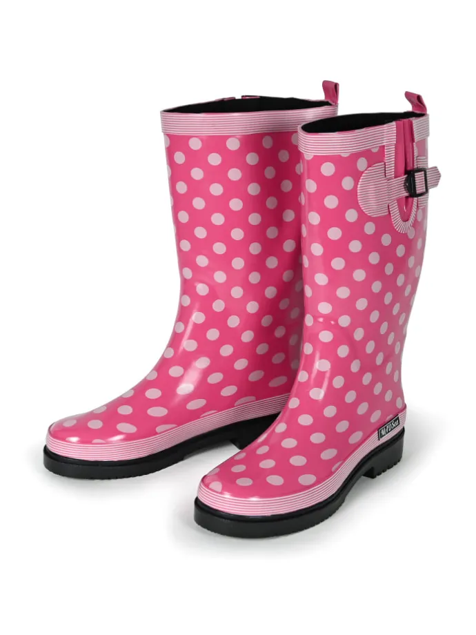 Gummistiefel Ocean High Langschaft in Pink mit weißen Punkten