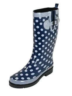 Gummistiefel Ocean High Langschaft in Dunkelblau mit weißen Punkten