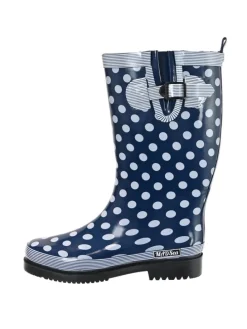 Gummistiefel Ocean High Langschaft in Dunkelblau mit weißen Punkten