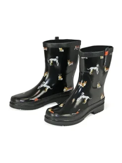 Gummistiefel Waldi Halbschaft mit Hunde Motiv in schwarz