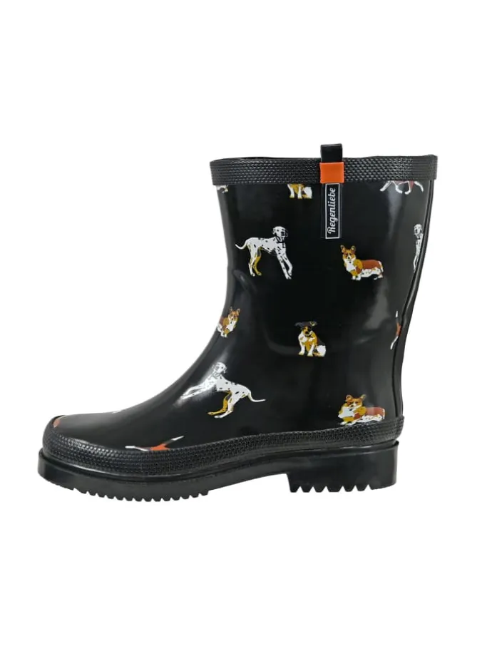 Gummistiefel Waldi Halbschaft mit Hunde Motiv in schwarz