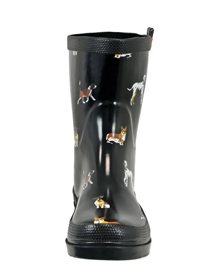 Gummistiefel Waldi Halbschaft mit Hunde Motiv in schwarz
