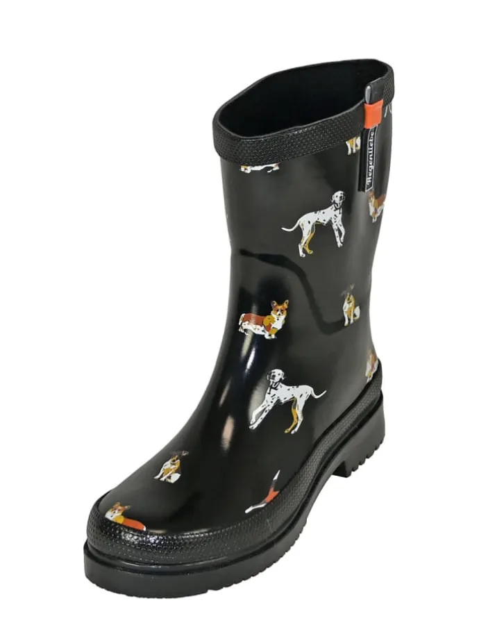 Gummistiefel Waldi Halbschaft mit Hunde Motiv in schwarz