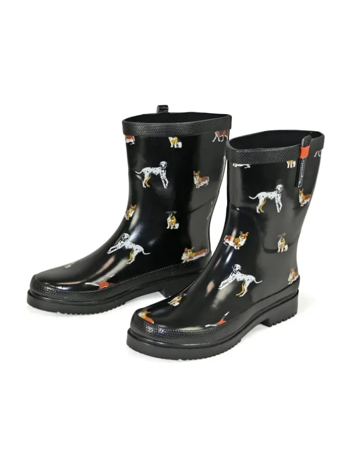 Gummistiefel Waldi Halbschaft mit Hunde Motiv in schwarz