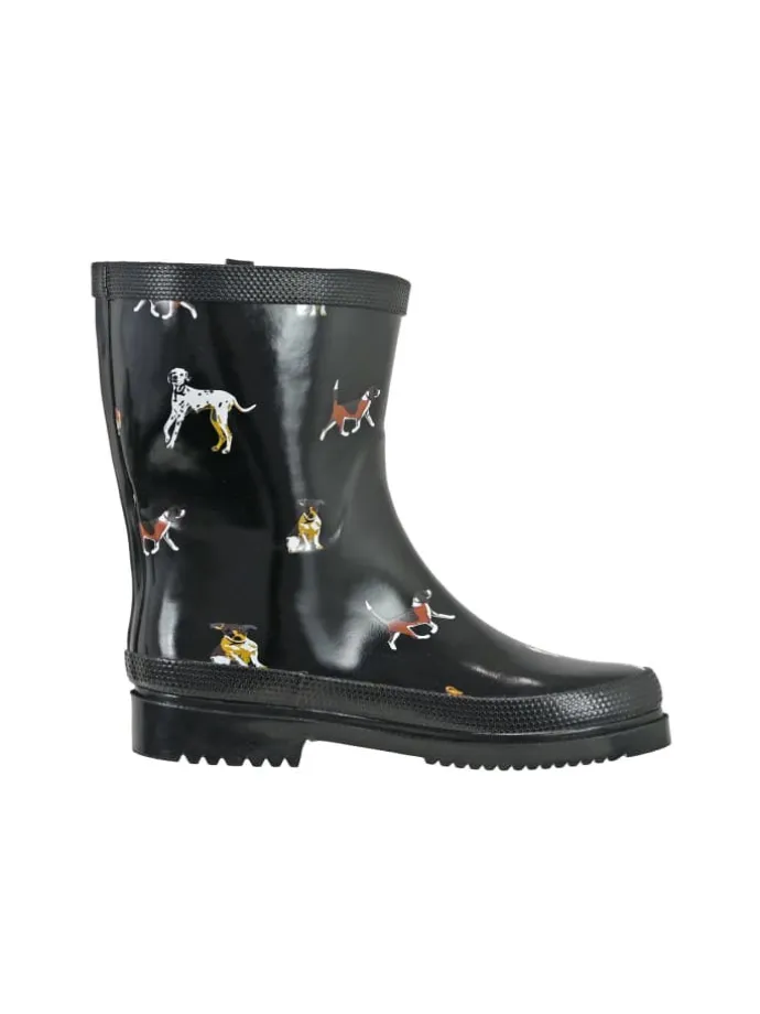 Gummistiefel Waldi Halbschaft mit Hunde Motiv in schwarz