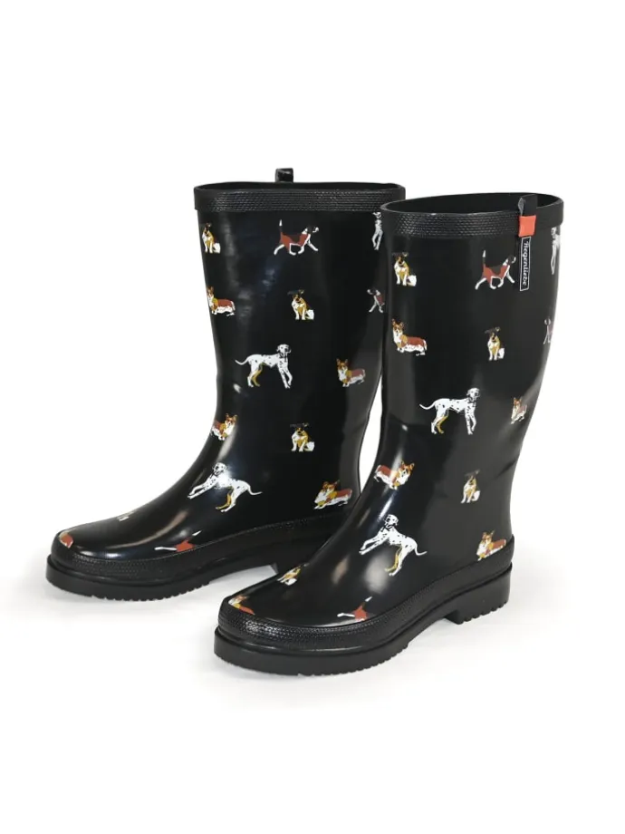 Gummistiefel Waldi Langschaft mit Hunde Motiv in schwarz