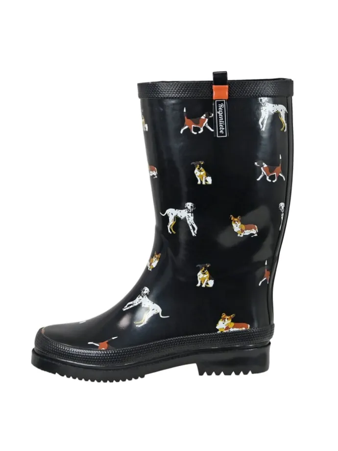 Gummistiefel Waldi Langschaft mit Hunde Motiv in schwarz