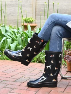 Gummistiefel Waldi Langschaft mit Hunde Motiv in schwarz