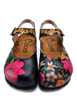 Halbsandalen in Schwarz/ Bunt