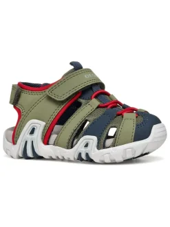 Halbsandalen "Kraze" in Khaki/ Rot/ Dunkelblau