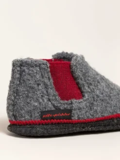 Hausschuh Hütten-Chelsea in grau/rot