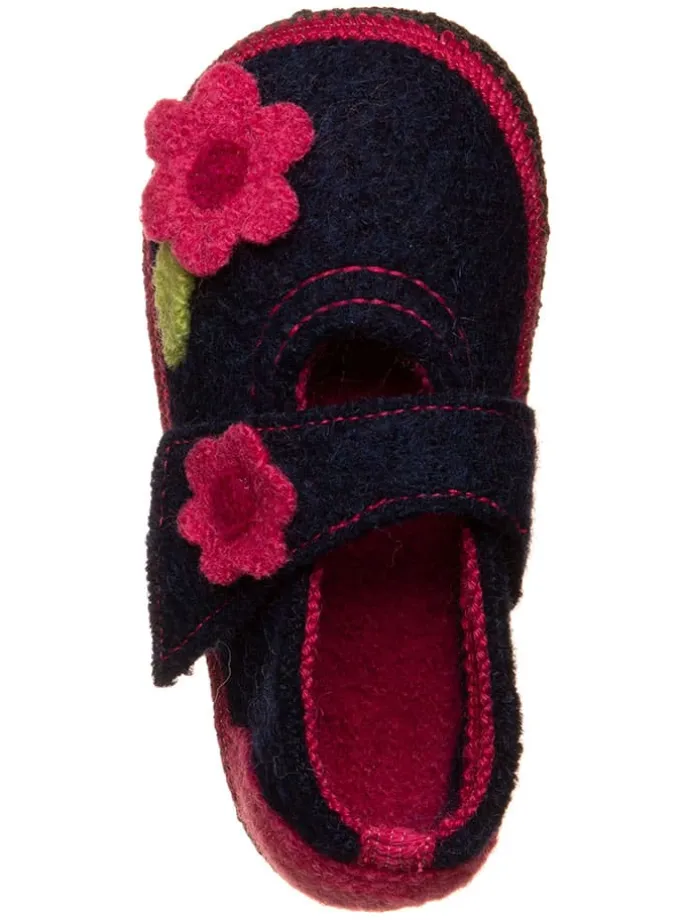 Hausschuhe "Becky" in Dunkelblau/ Pink