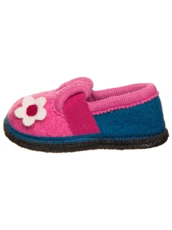 Hausschuhe "Blume" in Dunkelblau/ Pink