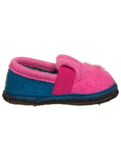 Hausschuhe "Blume" in Dunkelblau/ Pink