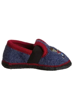 Hausschuhe "Bobby - Fußballer" in Duinkelblau/ Rot