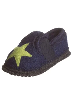 Hausschuhe "Bobby - Stern" in Dunkelblau/ Grün