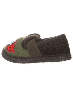 Hausschuhe "Feuerfußball" in Khaki