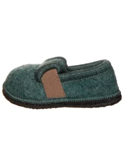 Hausschuhe in Dunkelgrün/ Hellbraun