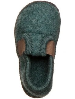 Hausschuhe in Dunkelgrün/ Hellbraun