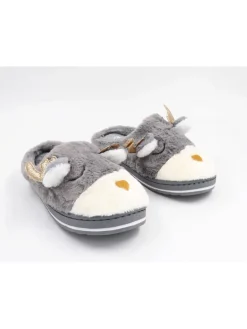 Hausschuhe in Grau/ Creme