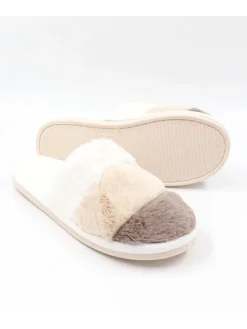 Hausschuhe in Khaki/ Weiß/ Beige
